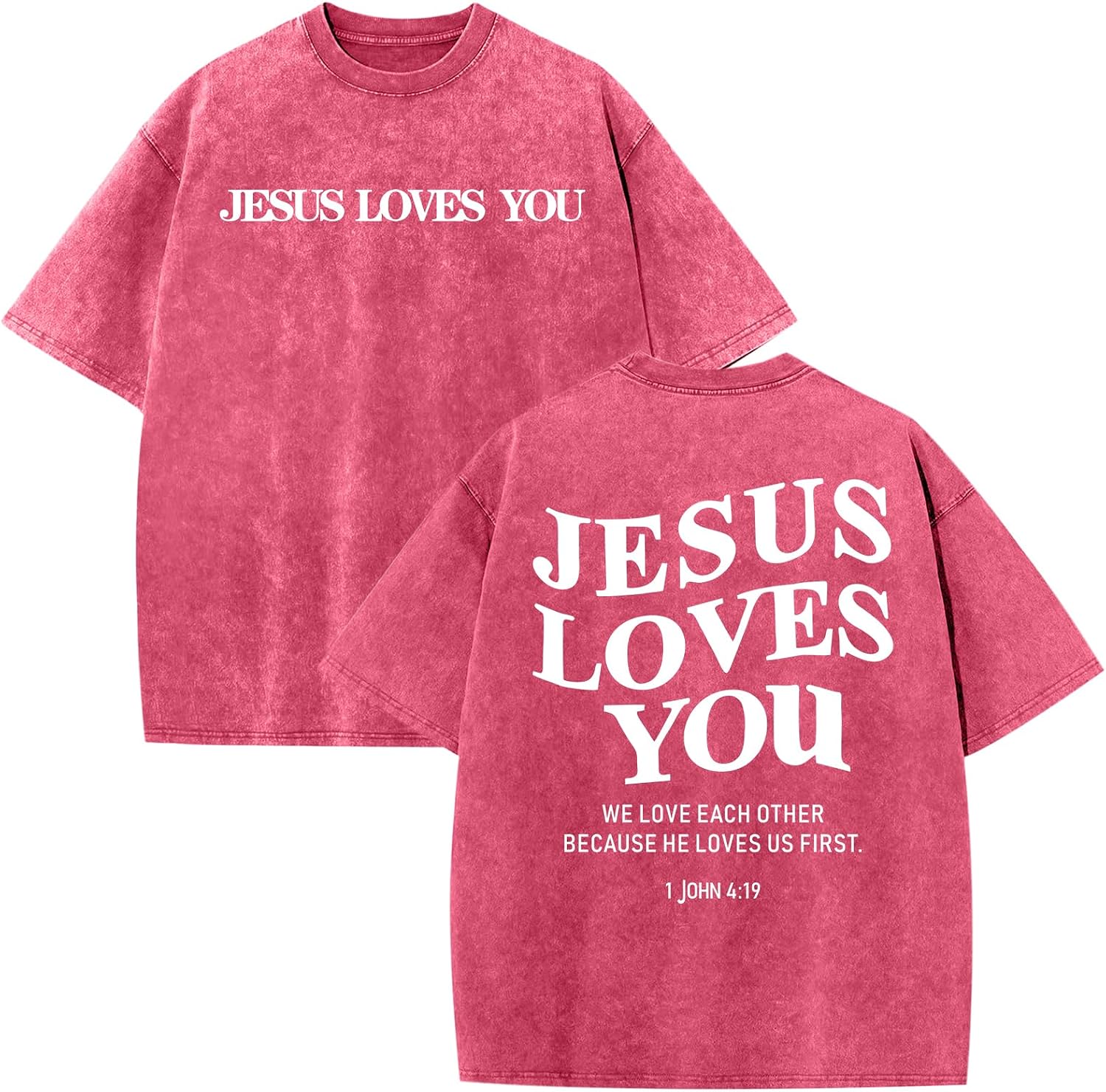 Jesus Loves You Acid Wash T-Shirt – Oversized Christian Graphic Tee for Men & Women