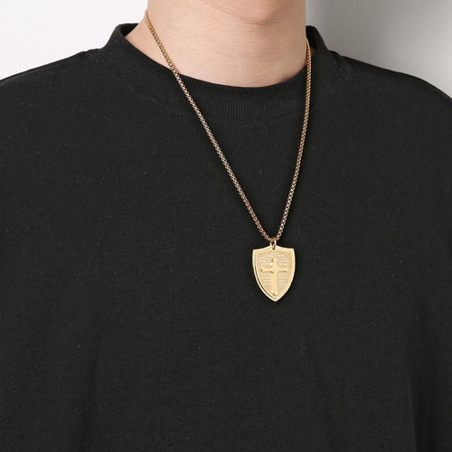Armor of God Cross Necklace for Men, Stainless Steel Ephesians 6:16-17 Pendant, Christian Gift