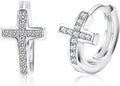 925 Sterling Silver Cross Huggie Earrings, Tiny CZ Cross Hoops for Women, Christian Gift