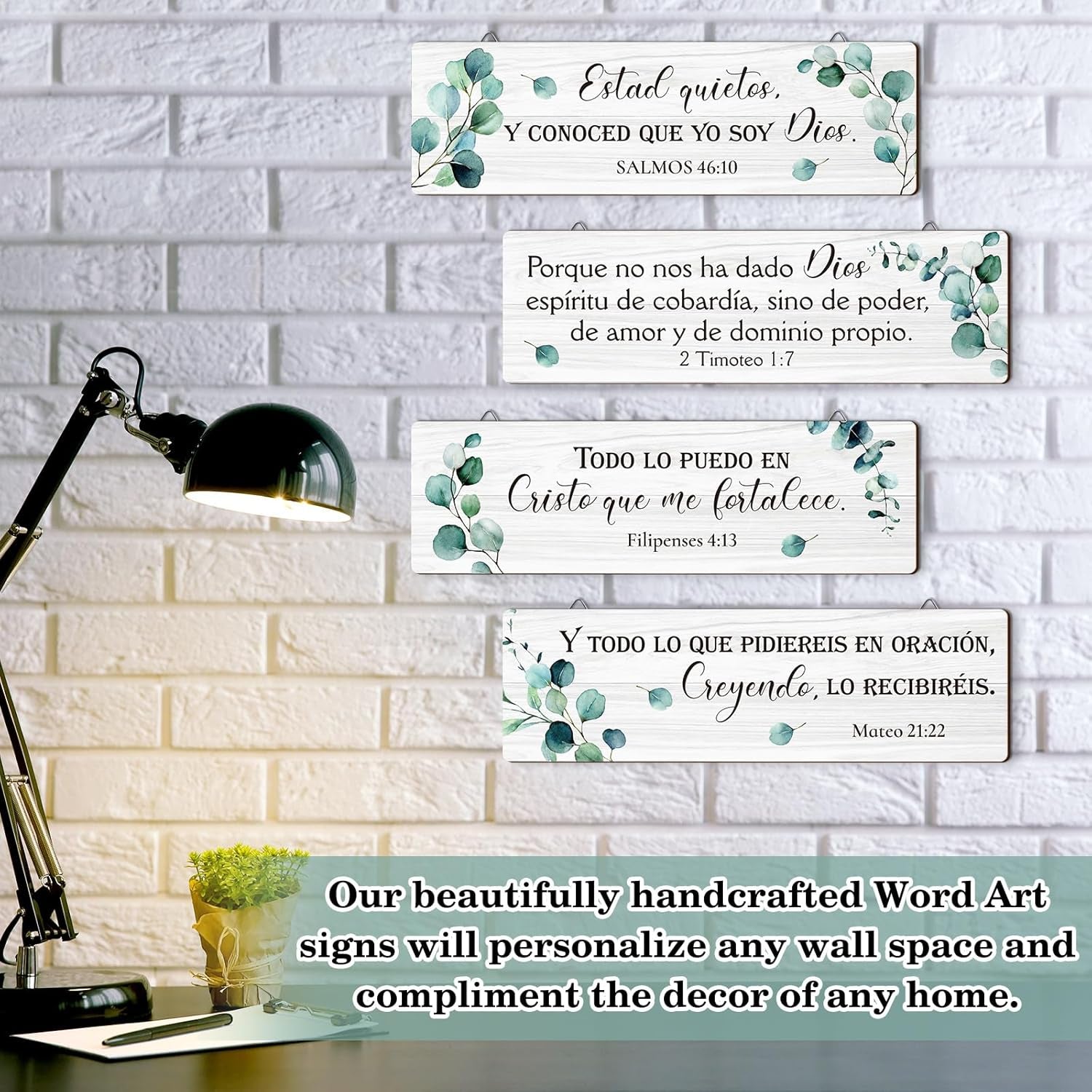 4 Pieces Spanish Bible Verse Wall Decor Set, Christian Wood Plaque Signs(Fresh Style)