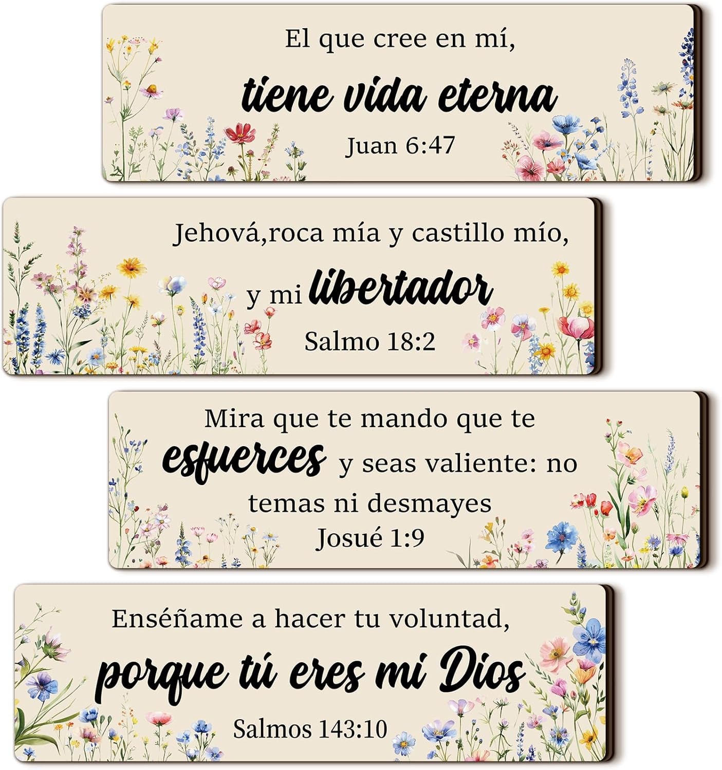 4 Pieces Spanish Bible Verse Wall Decor Set, Christian Wood Plaque Signs(Fresh Style)