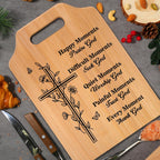 Christian Bamboo Cutting Board with Bible Verse – Engraved Cross Charcuterie & Kitchen Decor, Faith Gift for Her