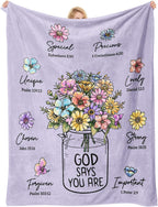 God Says You Are" Christian Blanket for Women – Floral Bible Verse Throw 60"×50", Faith Gift for Her