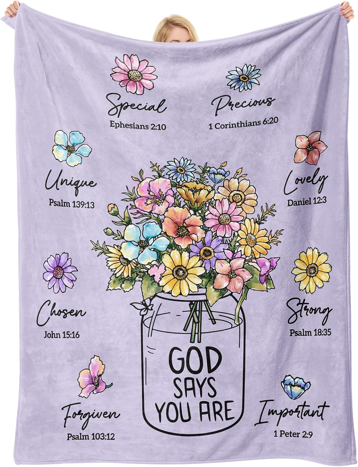 God Says You Are" Christian Blanket for Women – Floral Bible Verse Throw 60"×50", Faith Gift for Her
