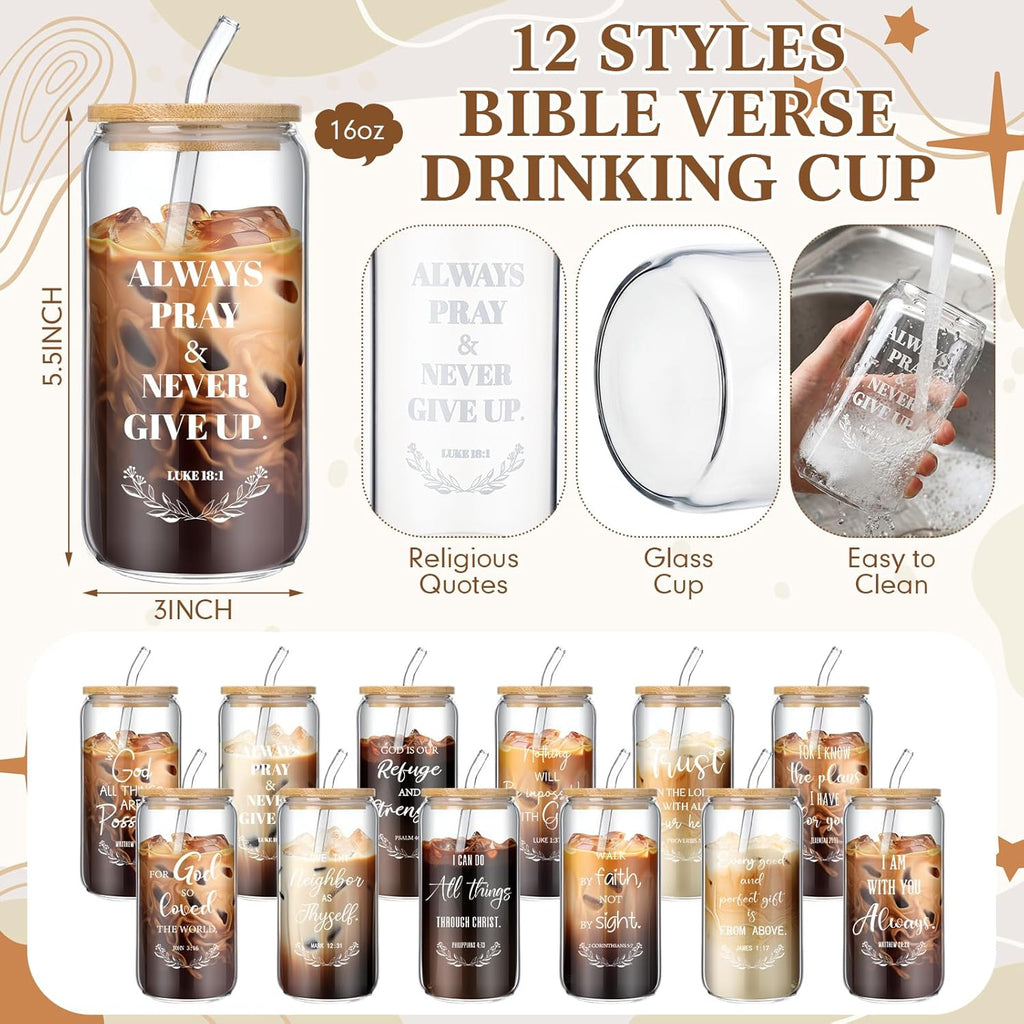 12-Set Christian Gift Bundle – Bible Study Supplies, Glass Cups, Notebooks & Gift Bags for Church & Women's Groups