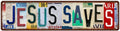 Jesus Saves Metal Tin Sign, Vintage Christian Wall Decor 4x16