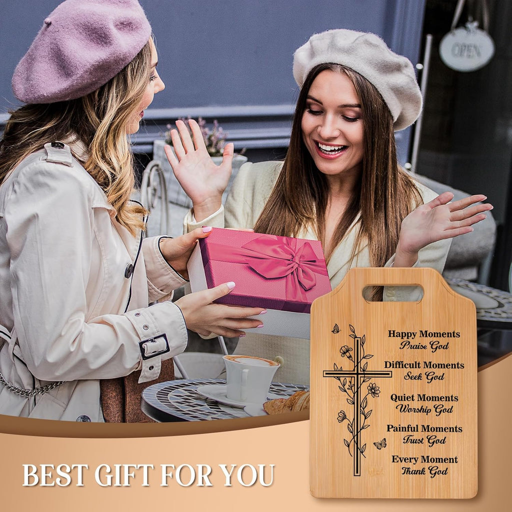 Christian Bamboo Cutting Board with Bible Verse – Engraved Cross Charcuterie & Kitchen Decor, Faith Gift for Her