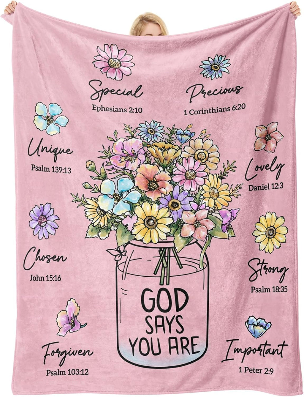 God Says You Are" Christian Blanket for Women – Floral Bible Verse Throw 60"×50", Faith Gift for Her