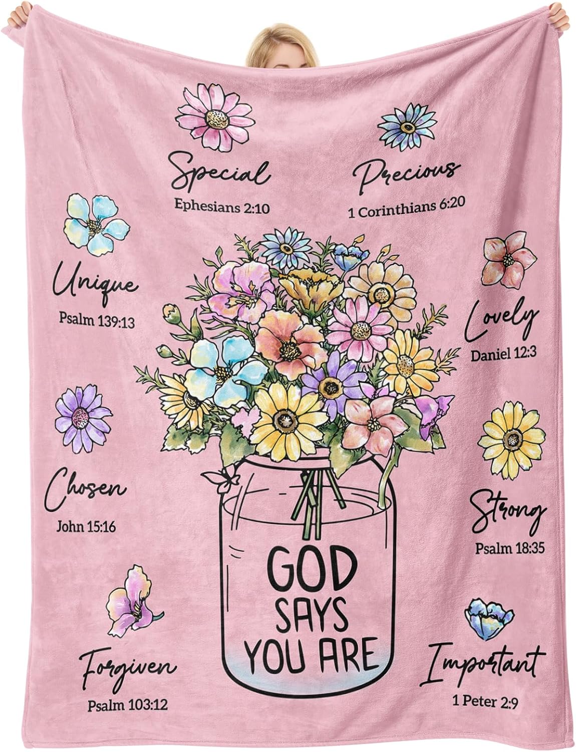 God Says You Are" Christian Blanket for Women – Floral Bible Verse Throw 60"×50", Faith Gift for Her
