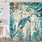 Sea Turtle Bible Verse Shower Curtain, Coastal Christian Decor Accessories Hooks Included 72X72IN