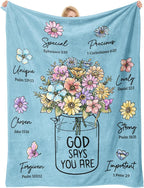 God Says You Are" Christian Blanket for Women – Floral Bible Verse Throw 60"×50", Faith Gift for Her