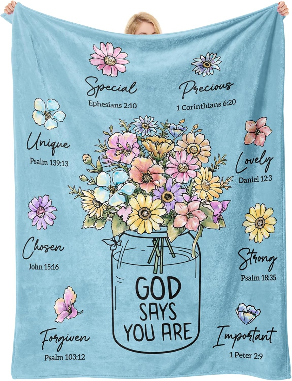 God Says You Are" Christian Blanket for Women – Floral Bible Verse Throw 60"×50", Faith Gift for Her