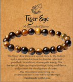 Natural Stone Cross Bracelet for Men & Women – 8mm Beaded Tiger's Eye Stretch Bracelet, Christian Faith Gift