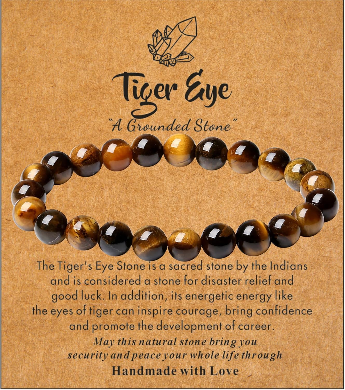 Natural Stone Cross Bracelet for Men & Women – 8mm Beaded Tiger's Eye Stretch Bracelet, Christian Faith Gift