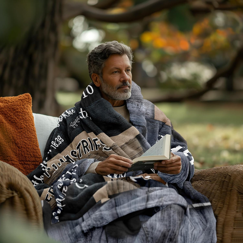 Man of God" Blanket 60"×50" – Christian Bible Verse Throw, Faith Gift for Men, Dad, Husband & Him
