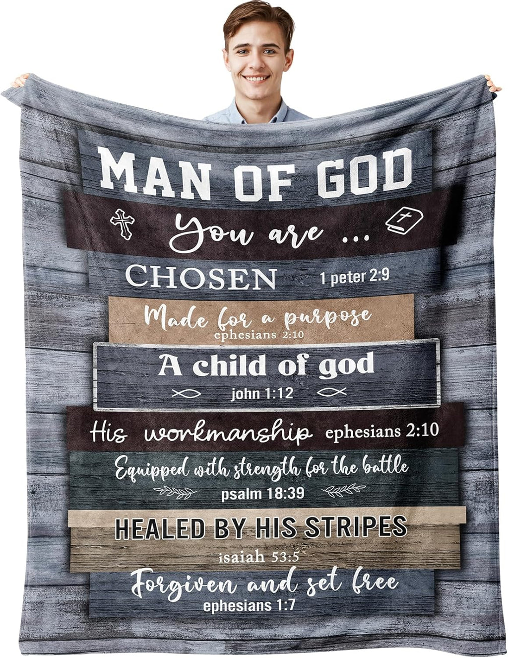 Man of God" Blanket 60"×50" – Christian Bible Verse Throw, Faith Gift for Men, Dad, Husband & Him