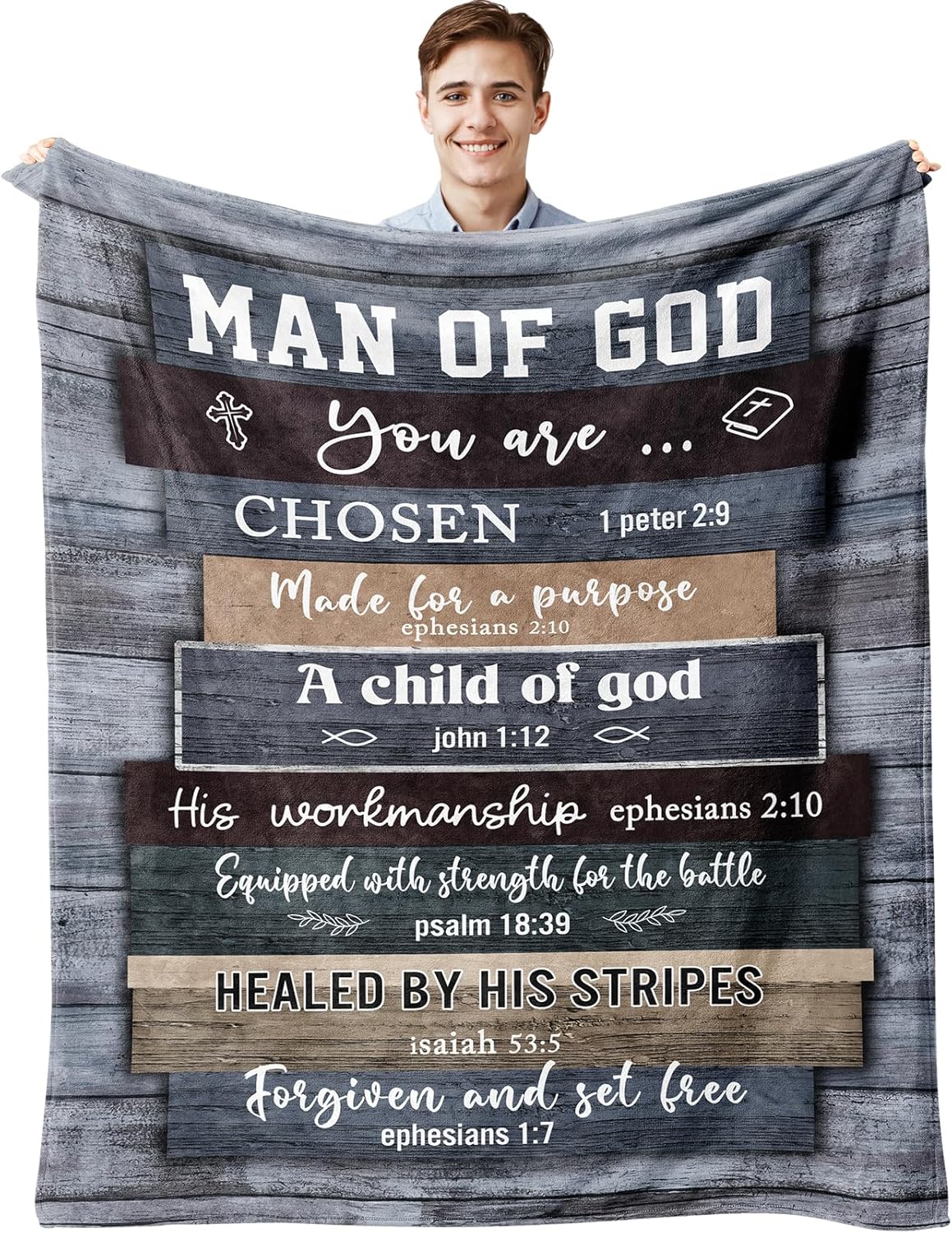 Man of God" Blanket 60"×50" – Christian Bible Verse Throw, Faith Gift for Men, Dad, Husband & Him