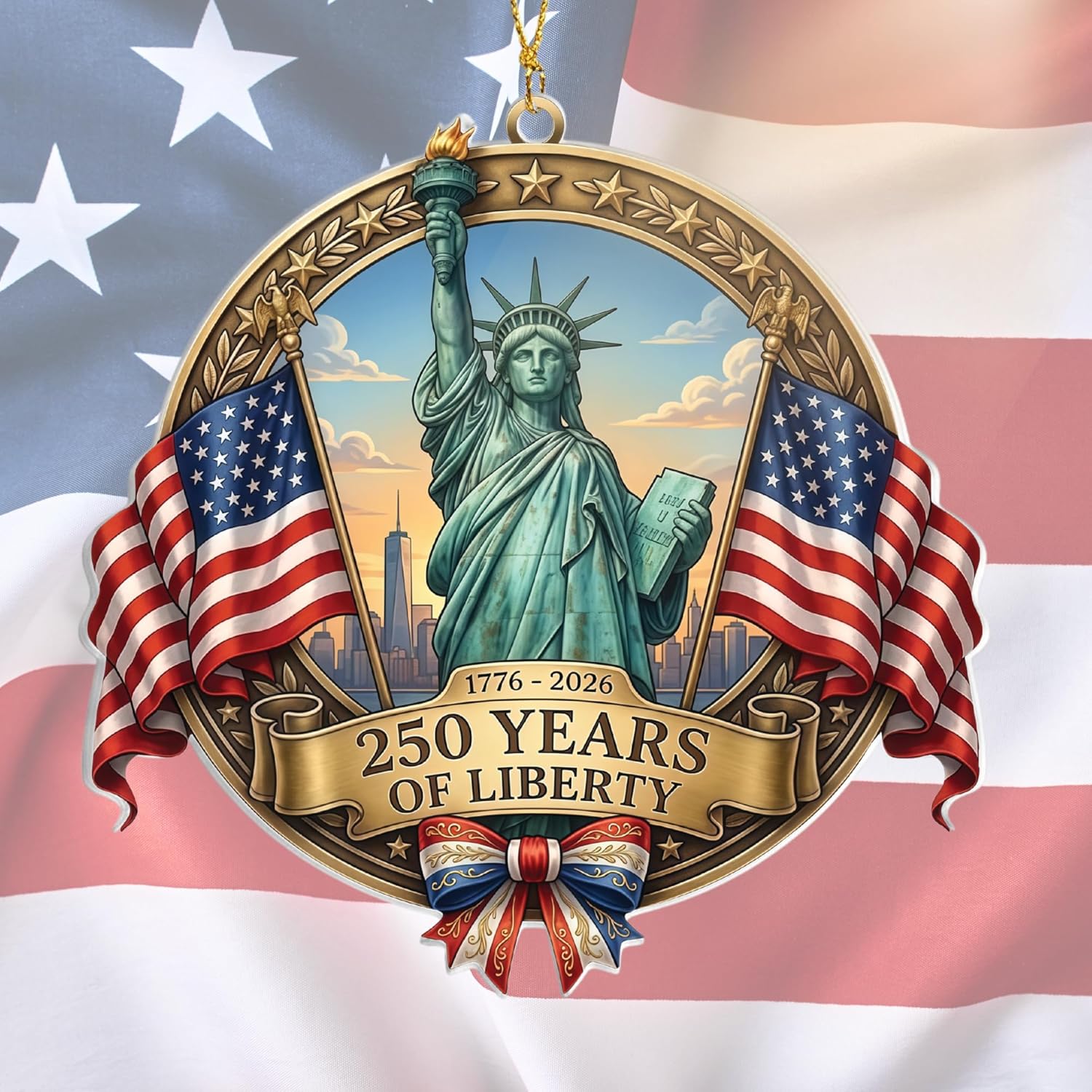 Faith & Freedom Cross Ornament – Patriotic Eagle American Flag Suncatcher, USA 250th Anniversary Keepsake (2026)