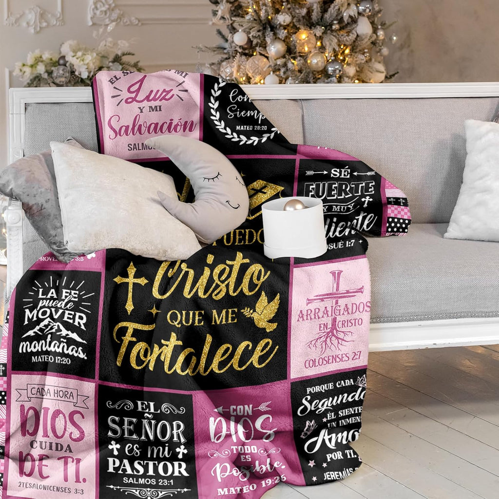 Spanish Christian Throw Blanket for Women 50"×60" – Regalo Cristiano "Todo lo Puedo en Cristo" for Mom & Her