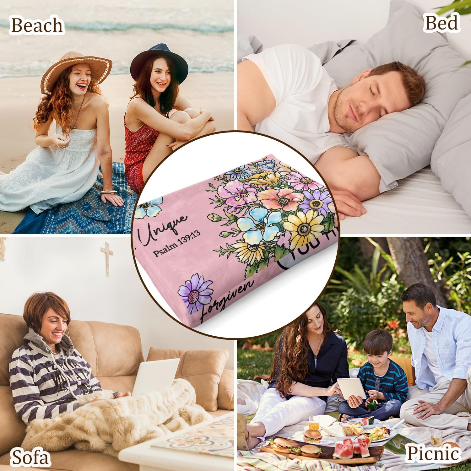 God Says You Are" Christian Blanket for Women – Floral Bible Verse Throw 60"×50", Faith Gift for Her