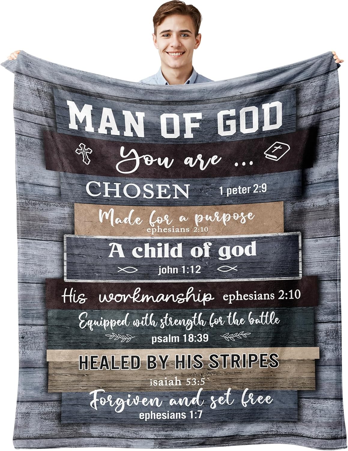 Man of God" Blanket 60"×50" – Christian Bible Verse Throw, Faith Gift for Men, Dad, Husband & Him