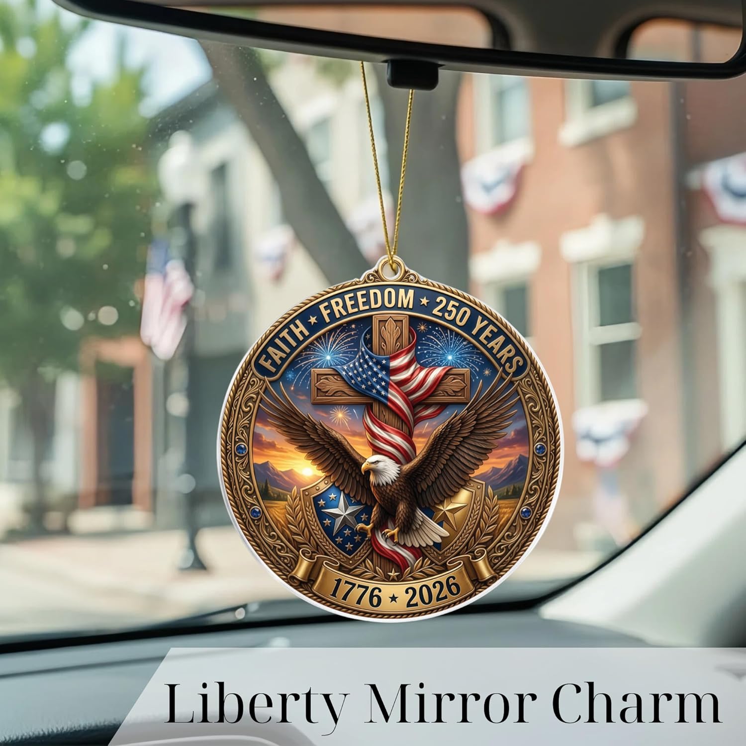 Faith & Freedom Cross Ornament – Patriotic Eagle American Flag Suncatcher, USA 250th Anniversary Keepsake (2026)