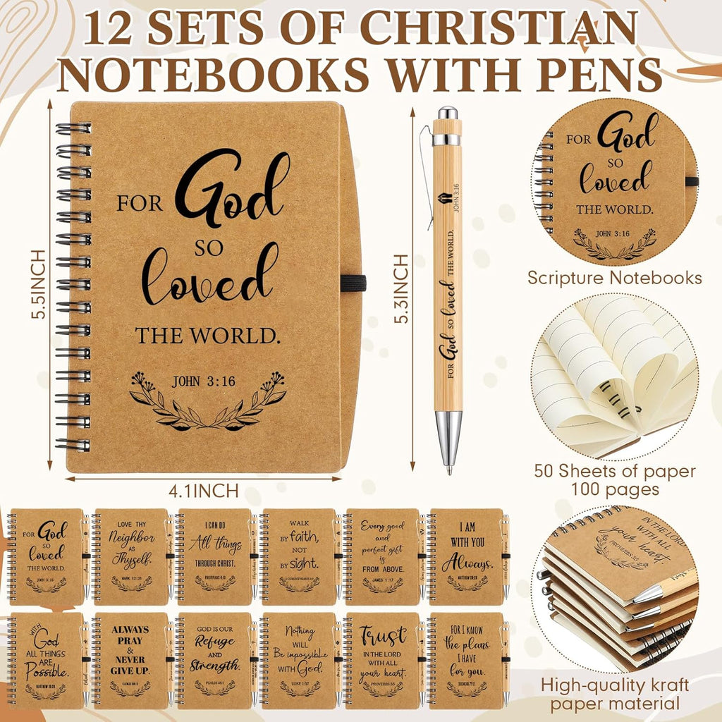 12-Set Christian Gift Bundle – Bible Study Supplies, Glass Cups, Notebooks & Gift Bags for Church & Women's Groups