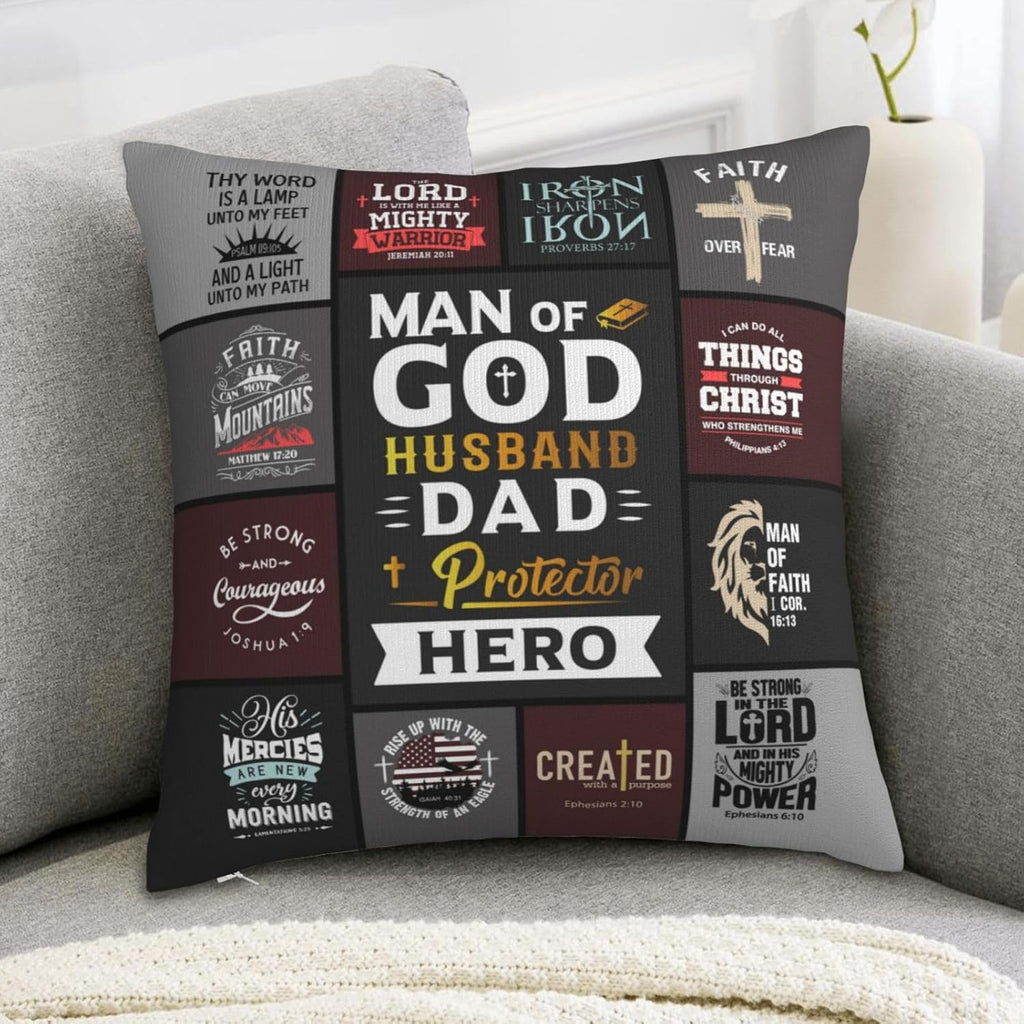 "Man of God" Christian Throw Pillow Cover 18"×18" – Faith Gift for Dad, Husband & Father (Cover Only)