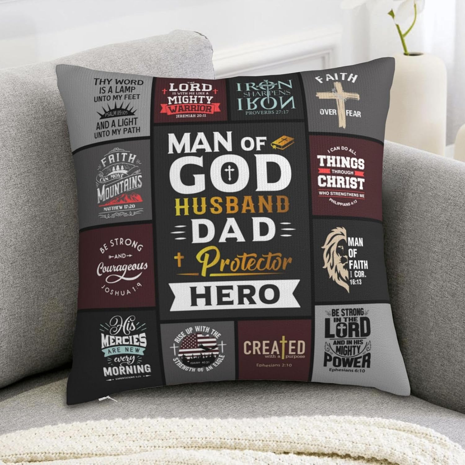 "Man of God" Christian Throw Pillow Cover 18"×18" – Faith Gift for Dad, Husband & Father (Cover Only)