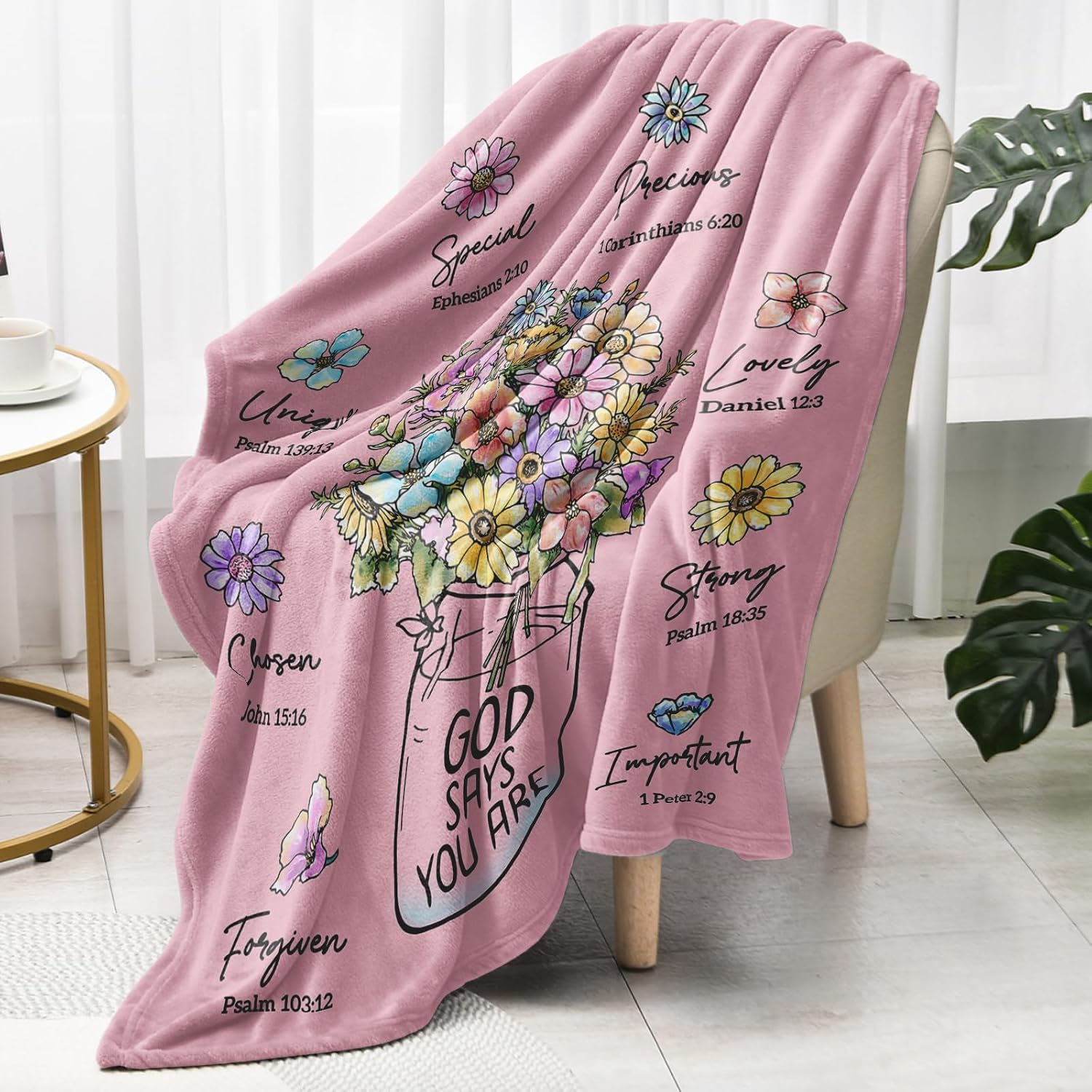 God Says You Are" Christian Blanket for Women – Floral Bible Verse Throw 60"×50", Faith Gift for Her