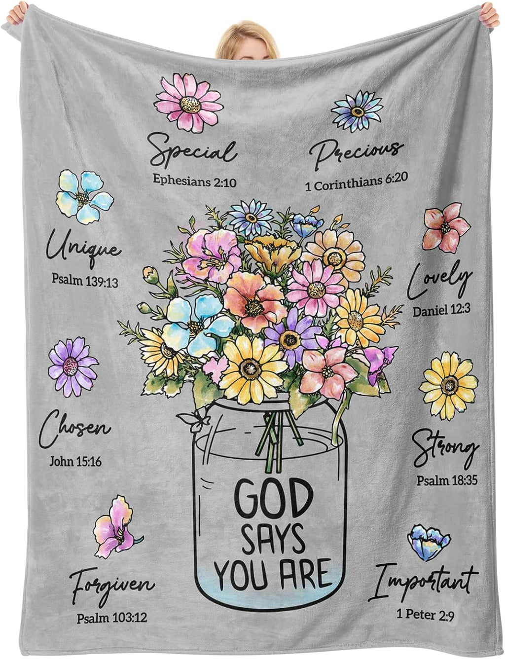God Says You Are" Christian Blanket for Women – Floral Bible Verse Throw 60"×50", Faith Gift for Her