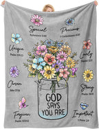 God Says You Are" Christian Blanket for Women – Floral Bible Verse Throw 60"×50", Faith Gift for Her