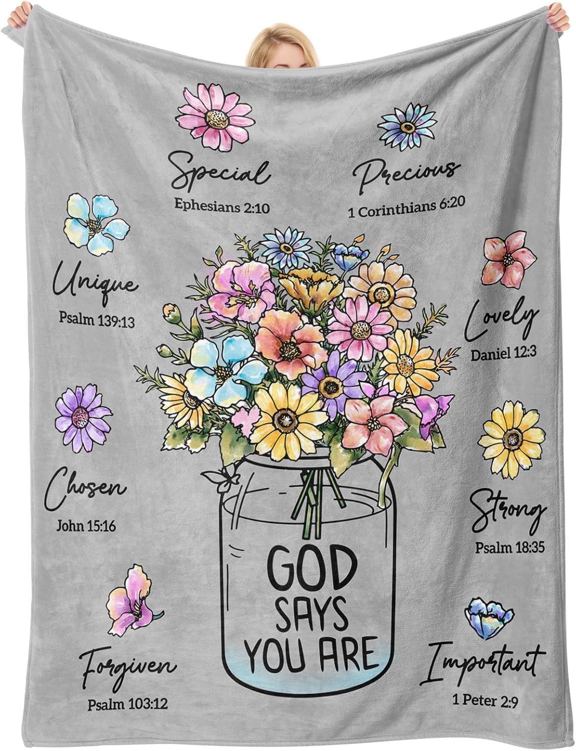 God Says You Are" Christian Blanket for Women – Floral Bible Verse Throw 60"×50", Faith Gift for Her