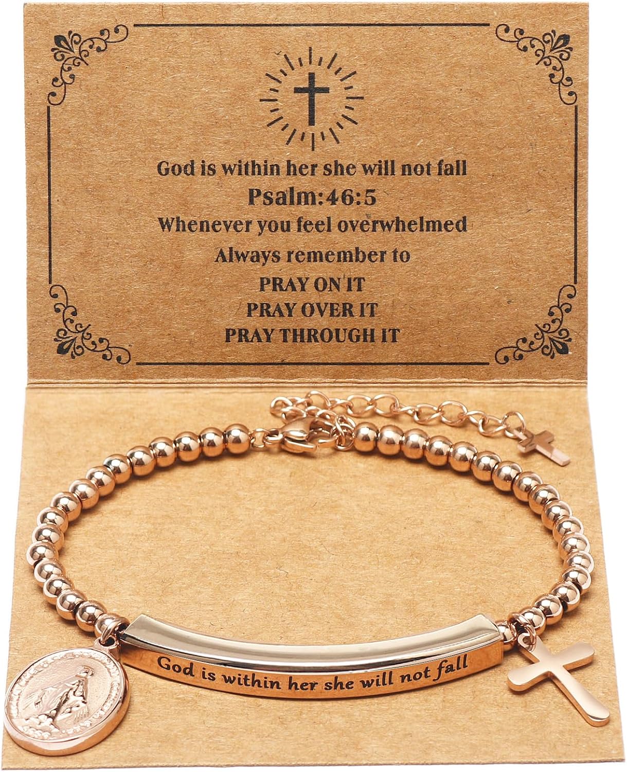 God Is Within Her" Christian Bracelet for Women – Bible Verse Cross & Butterfly Charm, Stainless Steel Faith Gift