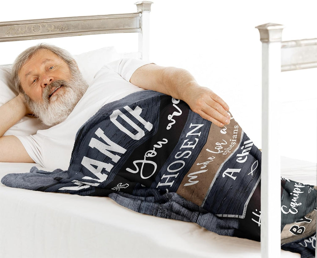 Man of God" Blanket 60"×50" – Christian Bible Verse Throw, Faith Gift for Men, Dad, Husband & Him