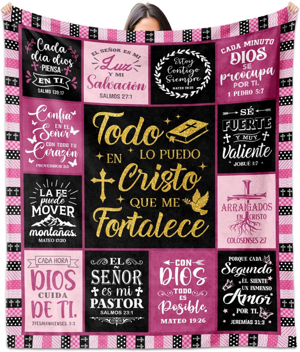 Spanish Christian Throw Blanket for Women 50"×60" – Regalo Cristiano "Todo lo Puedo en Cristo" for Mom & Her