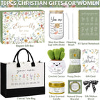 Christian Gift Basket for Women – Canvas Tote, Glass Cup, Candle, Socks & More Faith Gift Set for Her