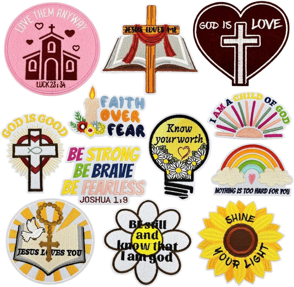 Love Jesus Christian Iron-On Patches – 10 Pack Religious Embroidered Appliqué for Hats, Jeans, Bags & DIY