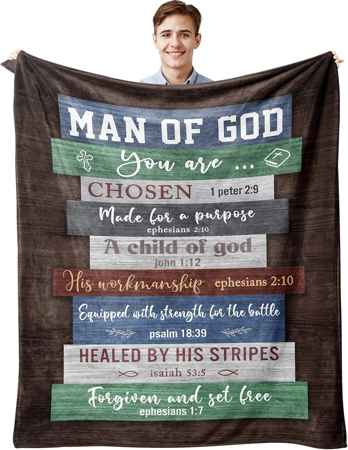 Man of God" Blanket 60"×50" – Christian Bible Verse Throw, Faith Gift for Men, Dad, Husband & Him