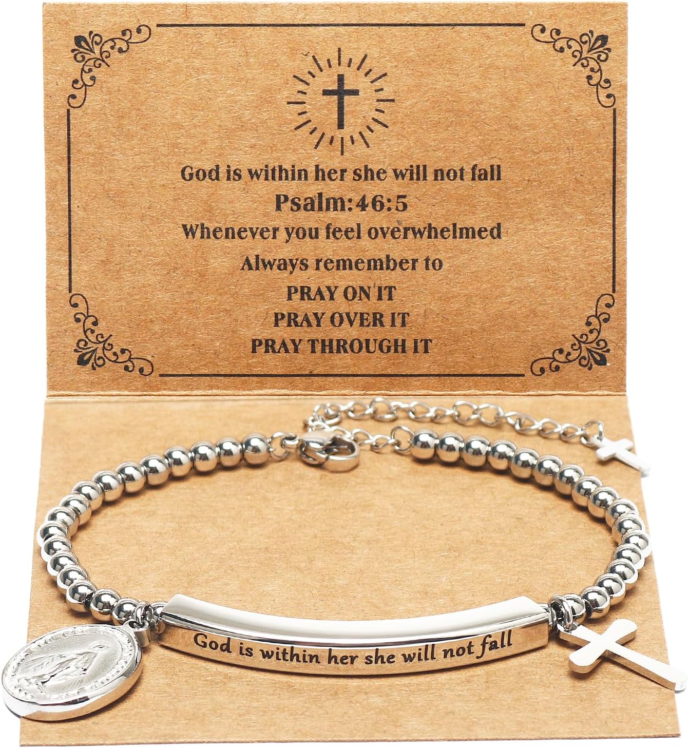 God Is Within Her" Christian Bracelet for Women – Bible Verse Cross & Butterfly Charm, Stainless Steel Faith Gift