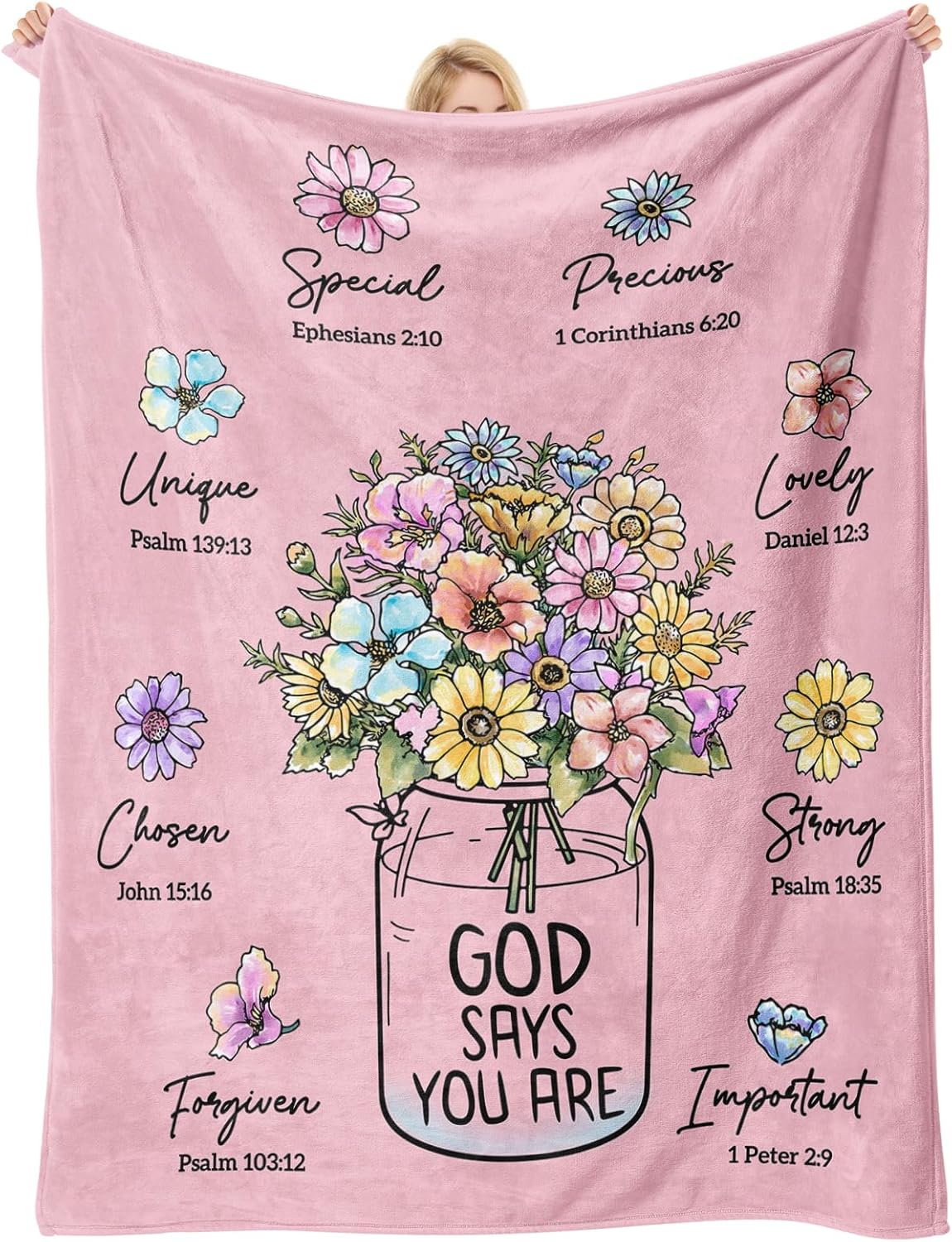 God Says You Are" Christian Blanket for Women – Floral Bible Verse Throw 60"×50", Faith Gift for Her
