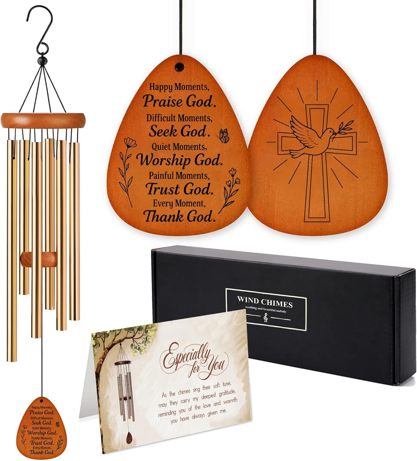 Christian Cross Wind Chimes for Outside 28" – Bible Verse Garden Decor, Faith Gift for Mom & Grandma (Gift-Boxed)