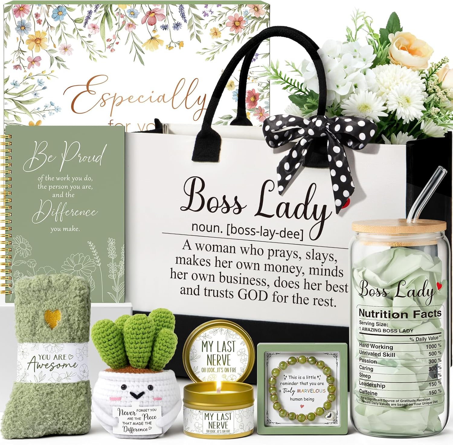 Christian Gift Basket for Women – Canvas Tote, Glass Cup, Candle, Socks & More Faith Gift Set for Her