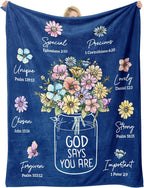 God Says You Are" Christian Blanket for Women – Floral Bible Verse Throw 60"×50", Faith Gift for Her