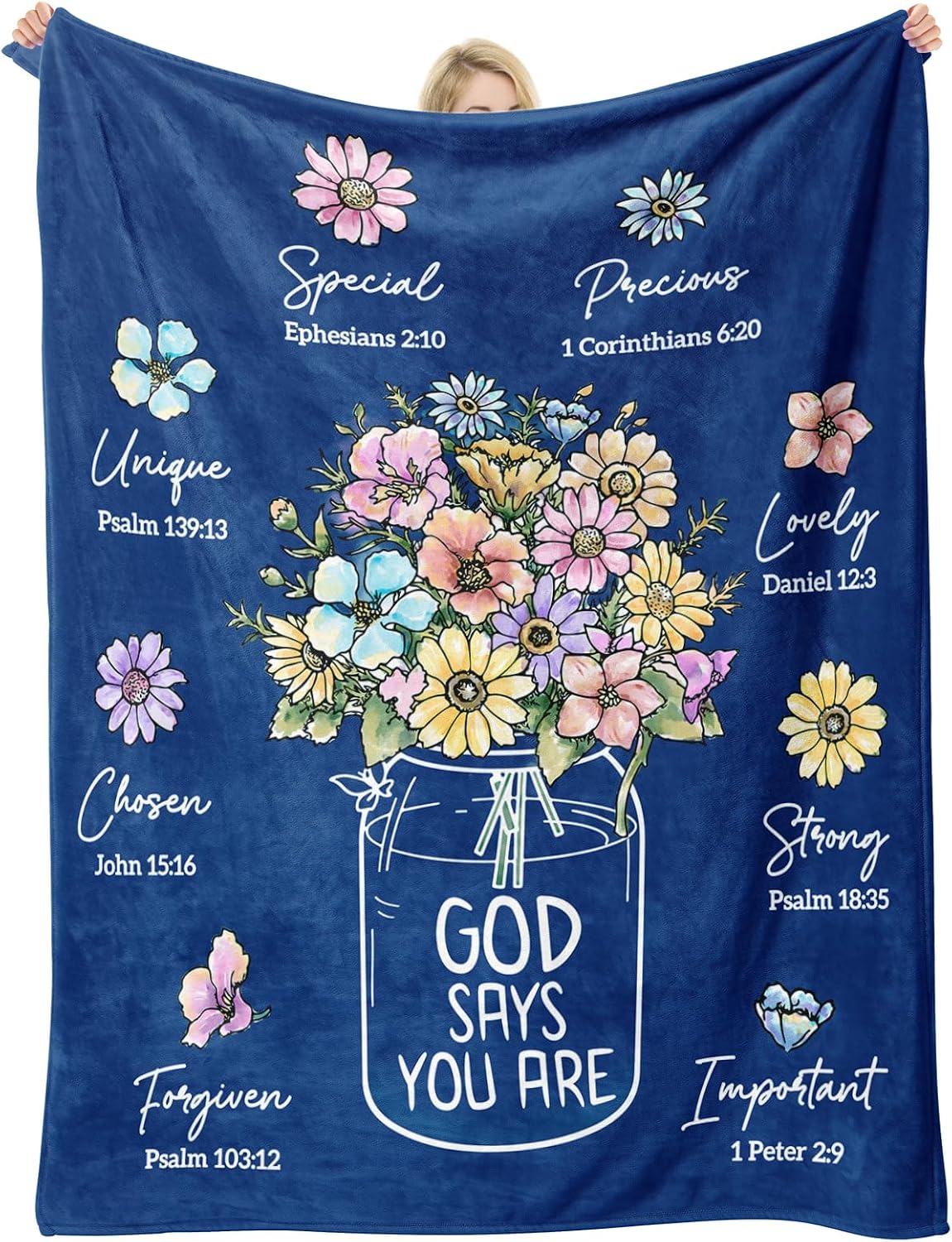 God Says You Are" Christian Blanket for Women – Floral Bible Verse Throw 60"×50", Faith Gift for Her