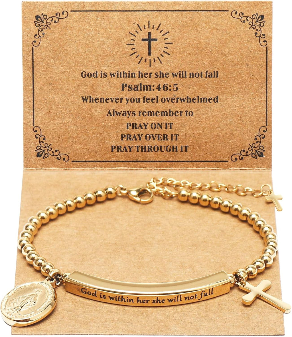 God Is Within Her" Christian Bracelet for Women – Bible Verse Cross & Butterfly Charm, Stainless Steel Faith Gift