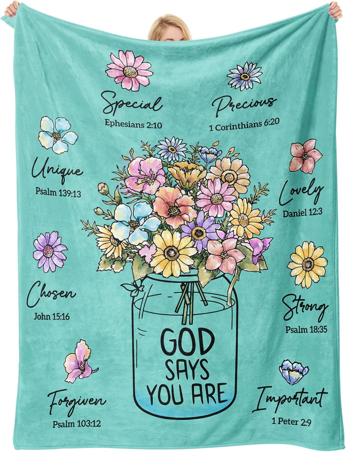 God Says You Are" Christian Blanket for Women – Floral Bible Verse Throw 60"×50", Faith Gift for Her