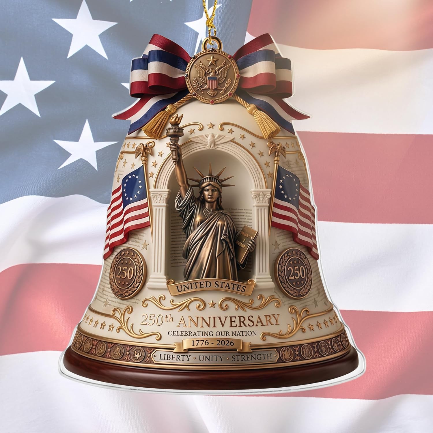 Faith & Freedom Cross Ornament – Patriotic Eagle American Flag Suncatcher, USA 250th Anniversary Keepsake (2026)