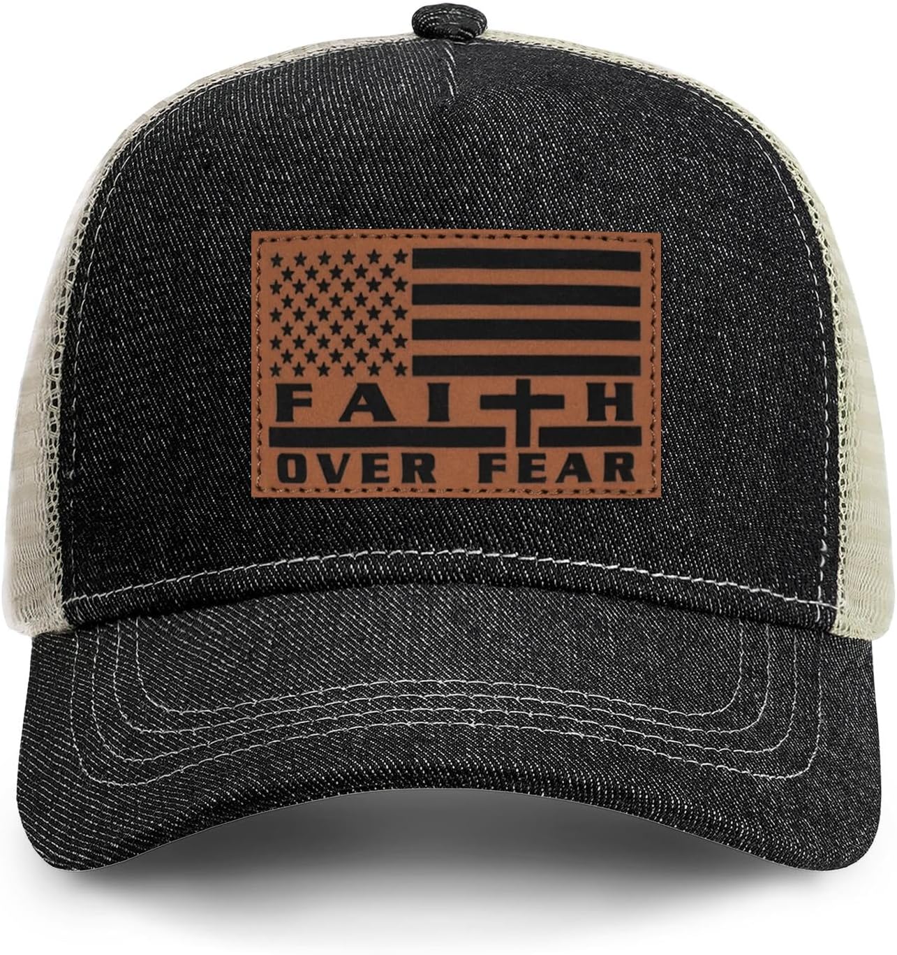 Faith Over Fear" Christian Hat for Men – American Flag Cross Baseball Cap, Father's Day & Christmas Gift
