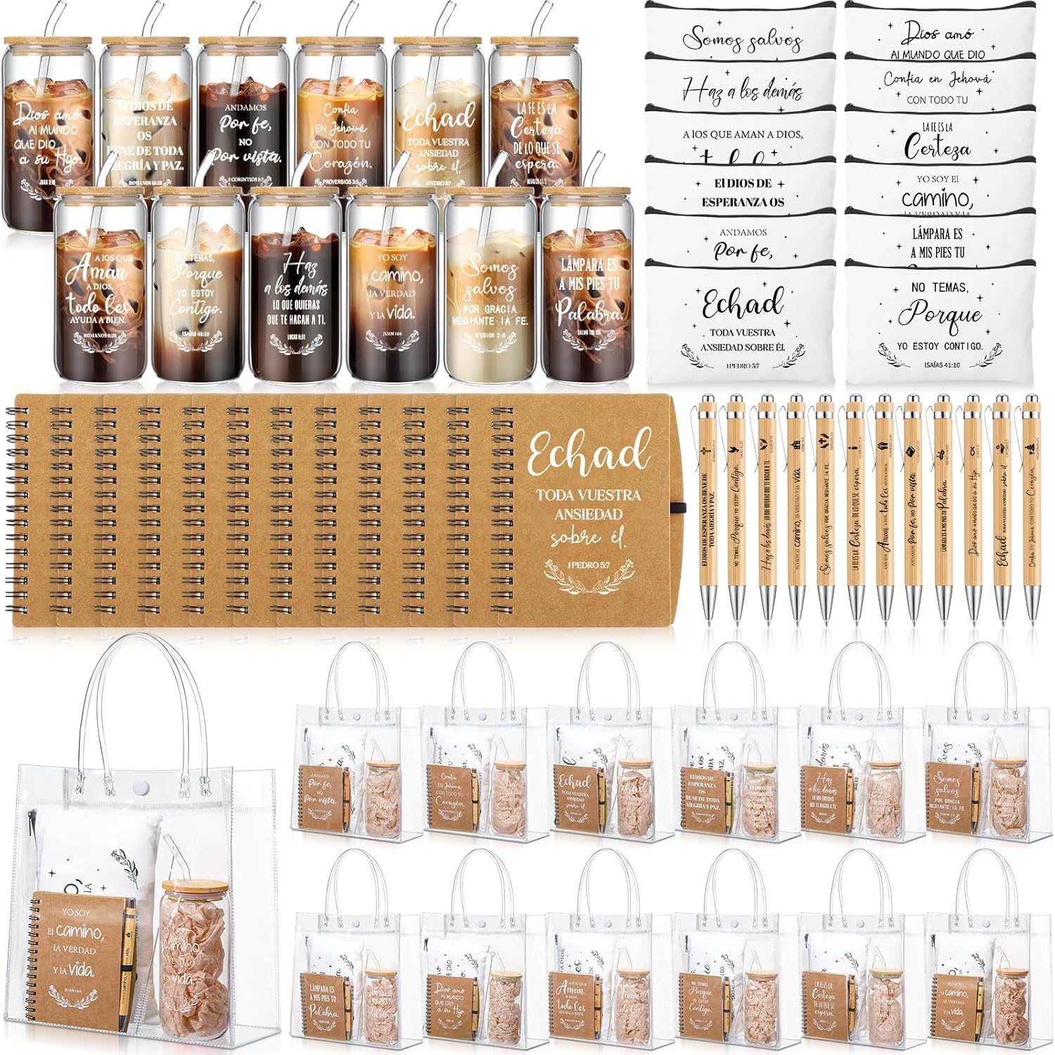 12-Set Christian Gift Bundle – Bible Study Supplies, Glass Cups, Notebooks & Gift Bags for Church & Women's Groups